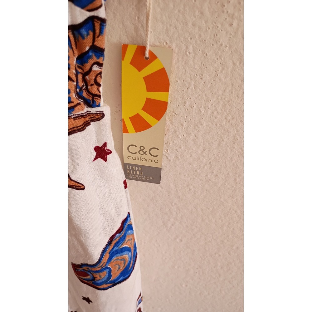 C&C California Linen Blend Seashell Print Midi Dress White L NWT Resort Vacation - Picture 5 of 7